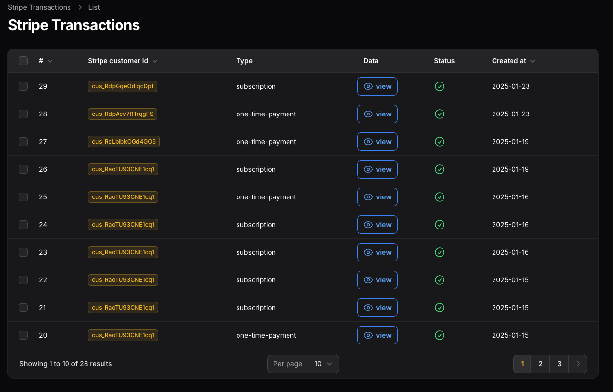 Manage stripe transactions
